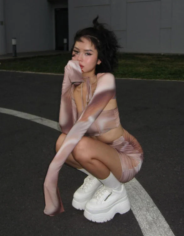 Retro Tie-Dye Tight Halter Top + Skirt Suit - Image 2