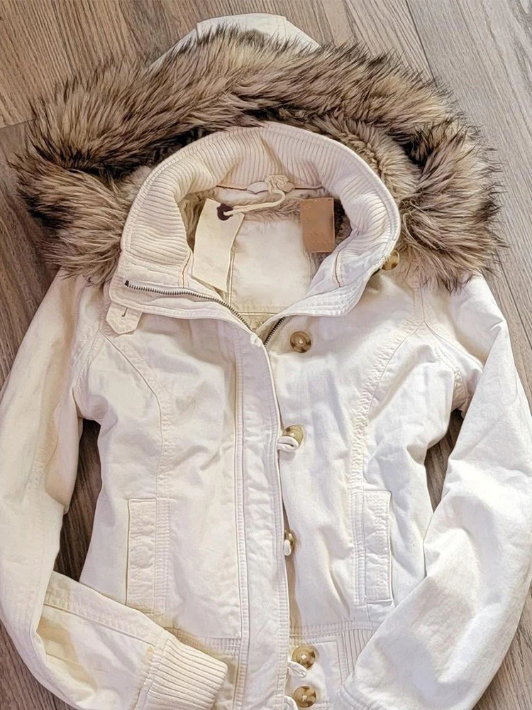 retro vintage white fur collar jacket - Image 3