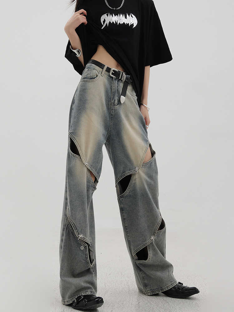 Retro Washed Ripped Wide Leg Jeans - Image 2