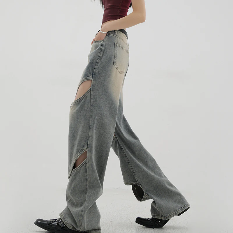 Retro Washed Ripped Wide Leg Jeans - Image 4