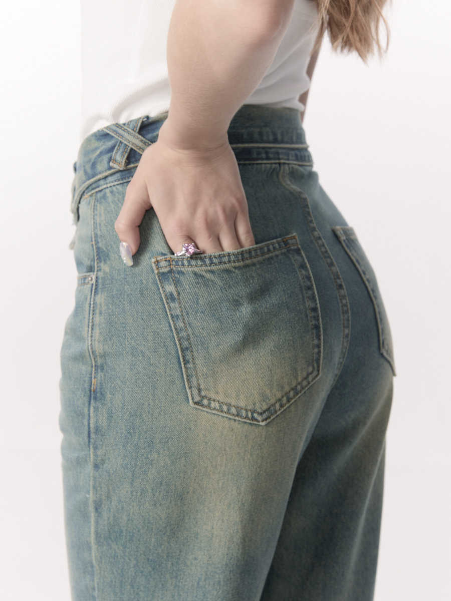 Retro Washed Straight Wide-leg Jeans - Image 10