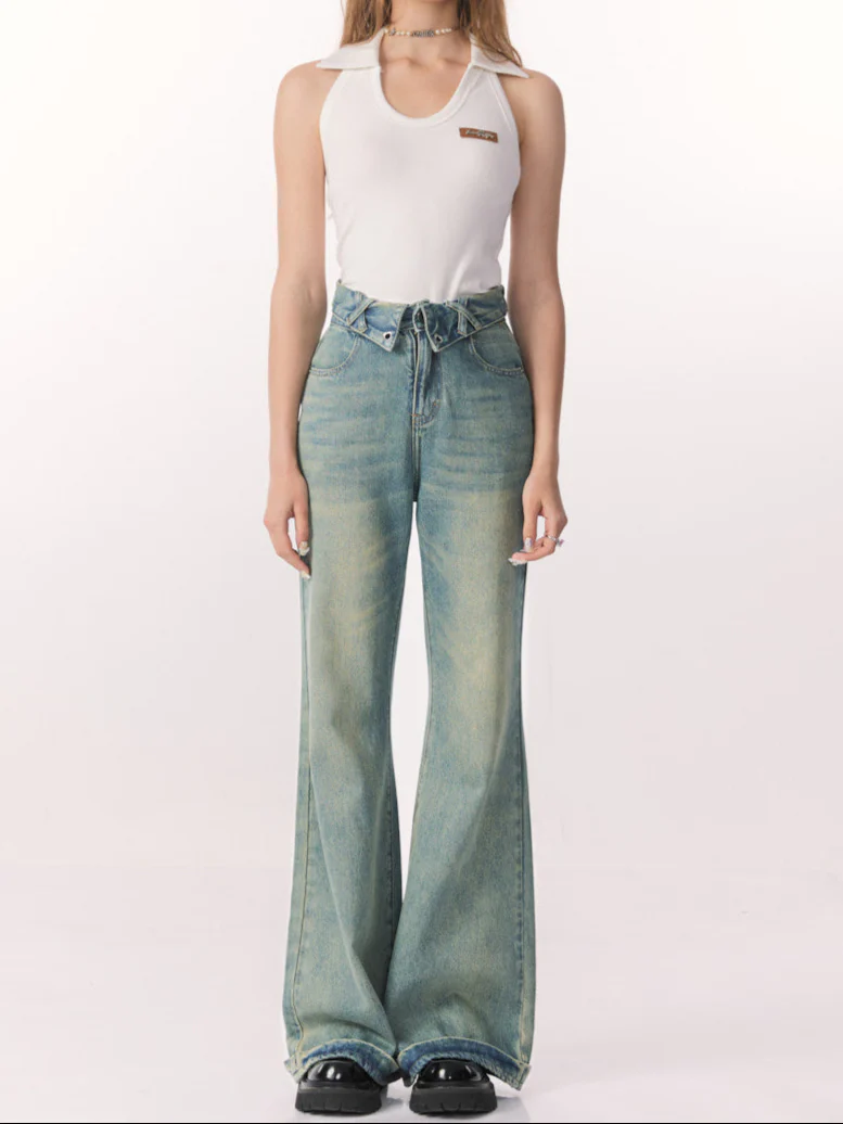 Retro Washed Straight Wide-leg Jeans - Image 3