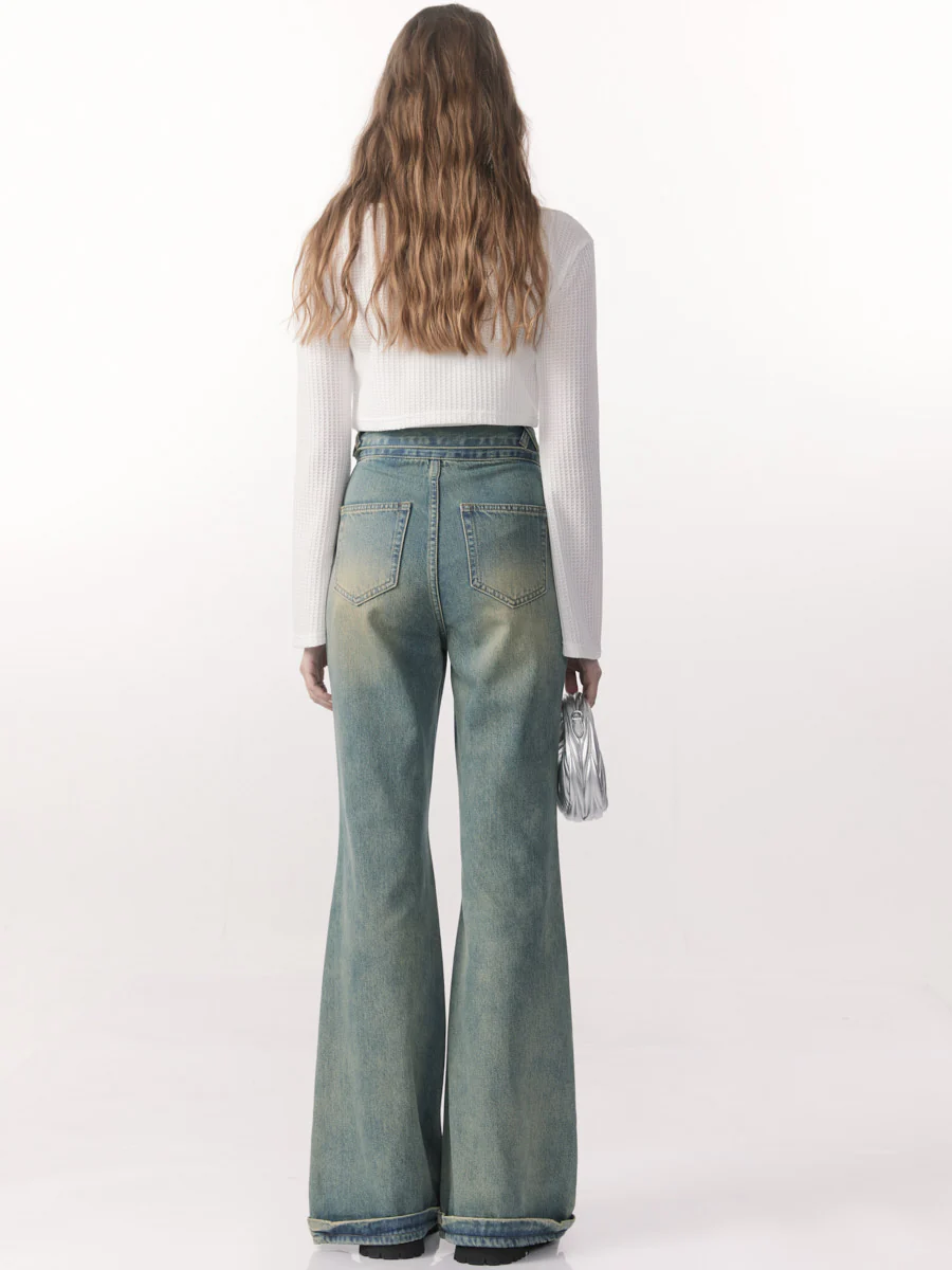 Retro Washed Straight Wide-leg Jeans - Image 4