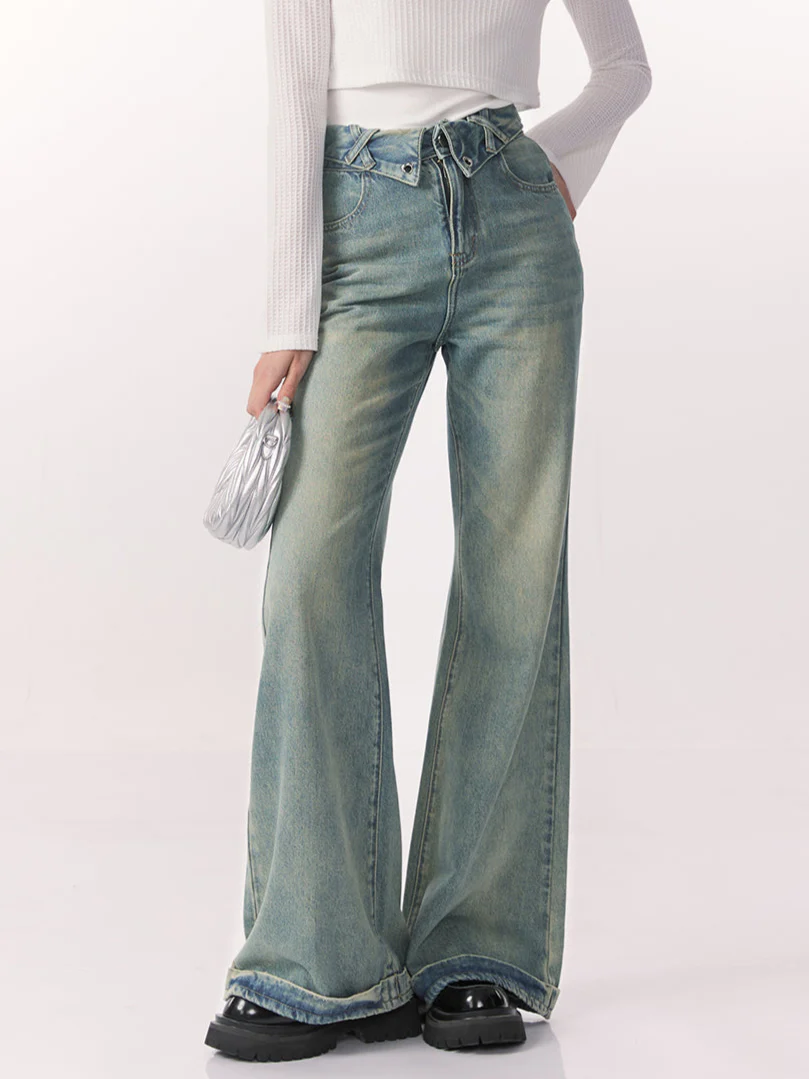 Retro Washed Straight Wide-leg Jeans - Image 5
