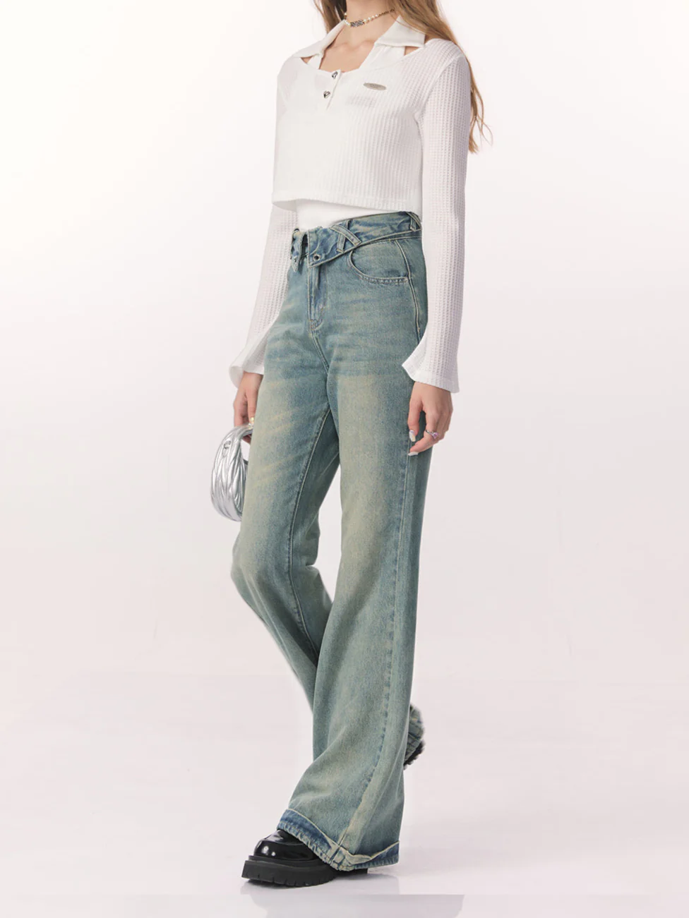 Retro Washed Straight Wide-leg Jeans - Image 6