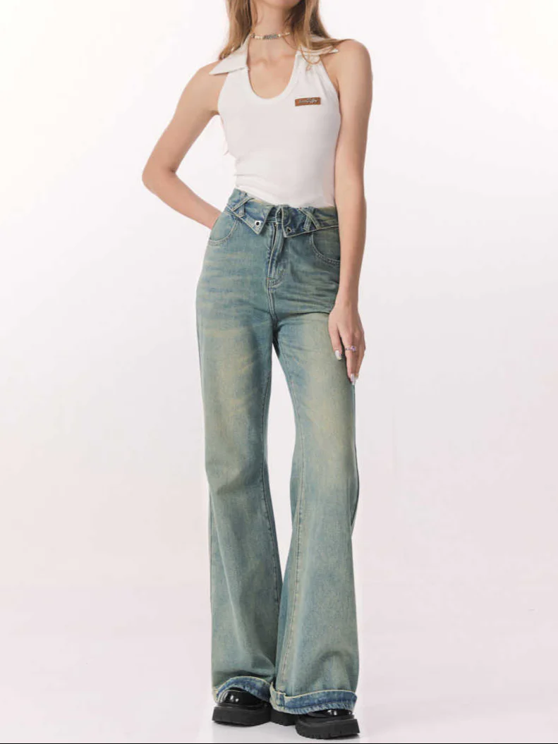 Retro Washed Straight Wide-leg Jeans - Image 8