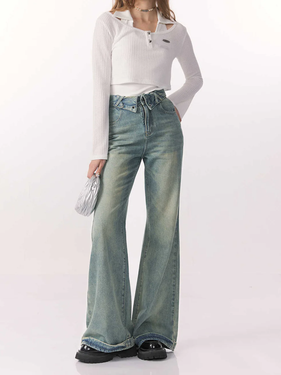 Retro Washed Straight Wide-leg Jeans - Image 9