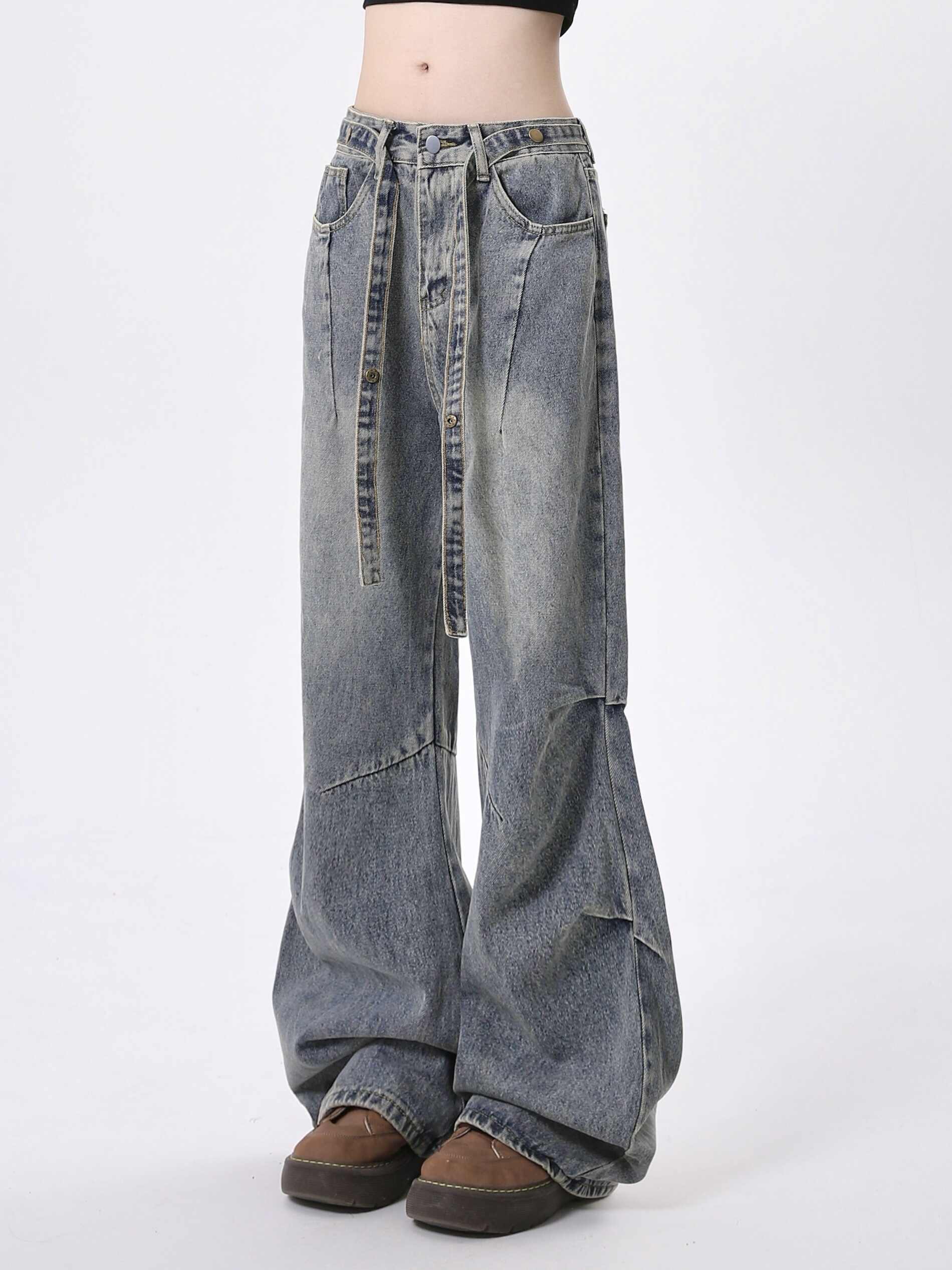 Retro Washed Strap Y2K Jeans - Image 2