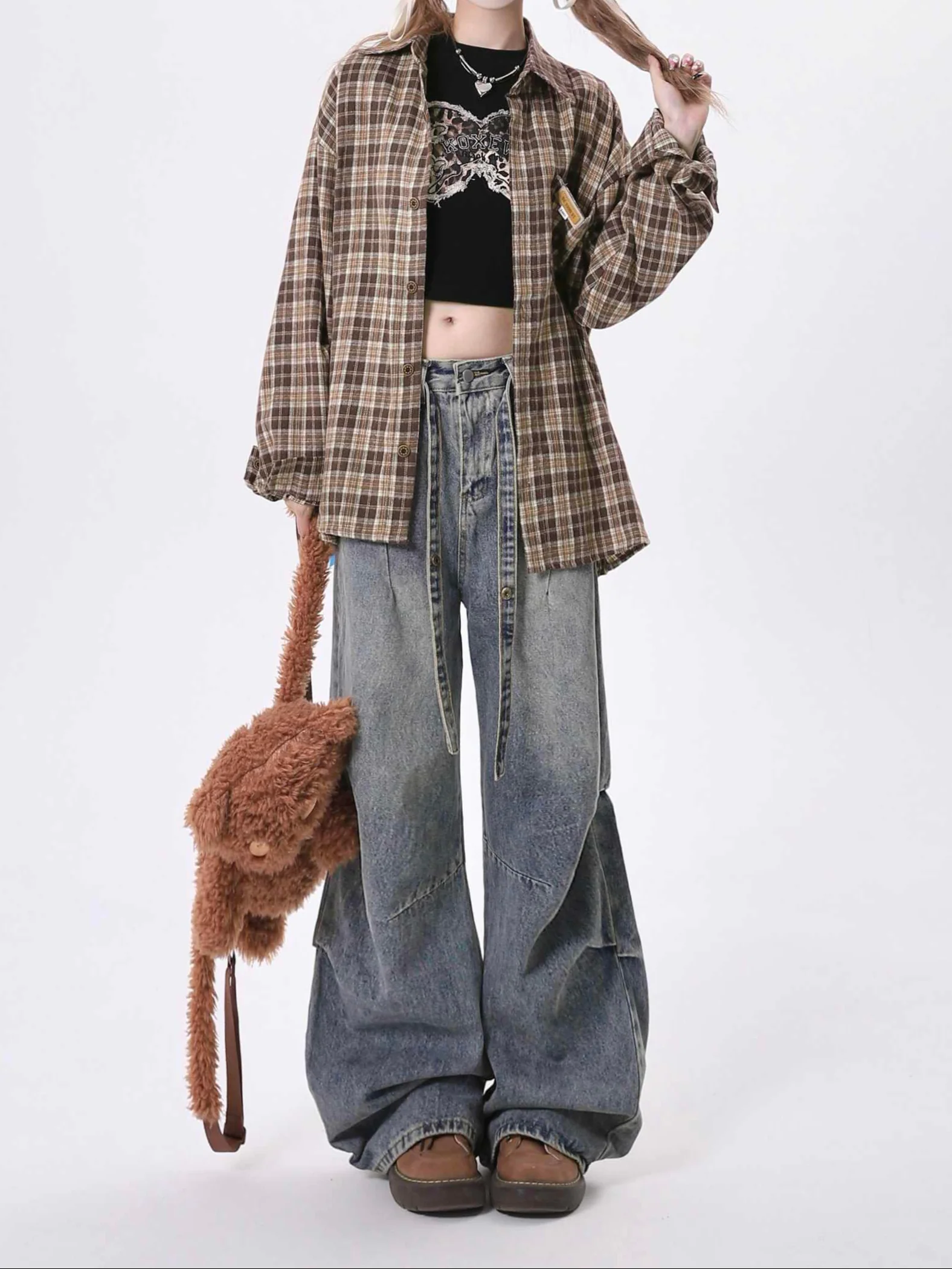 Retro Washed Strap Y2K Jeans - Image 3