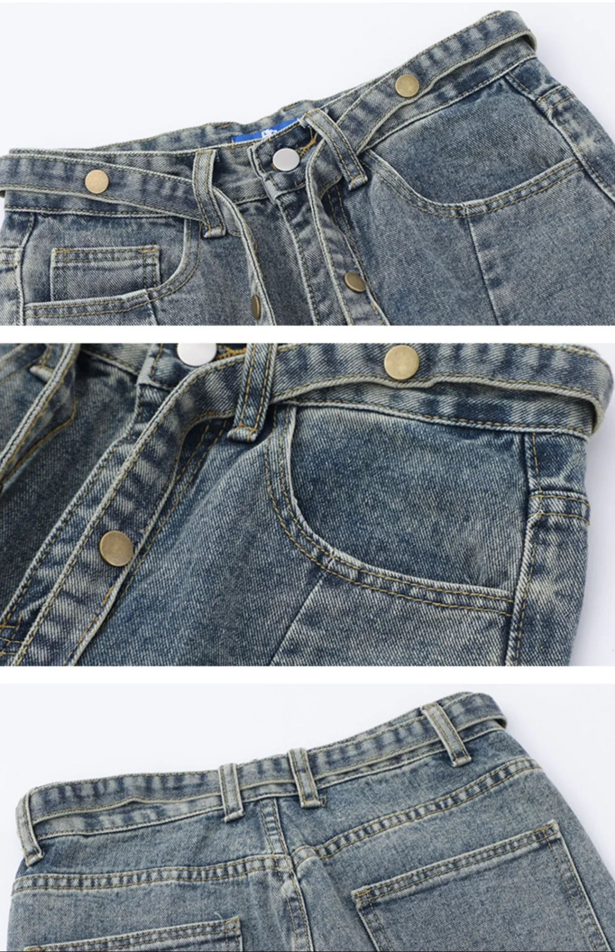 Retro Washed Strap Y2K Jeans - Image 4