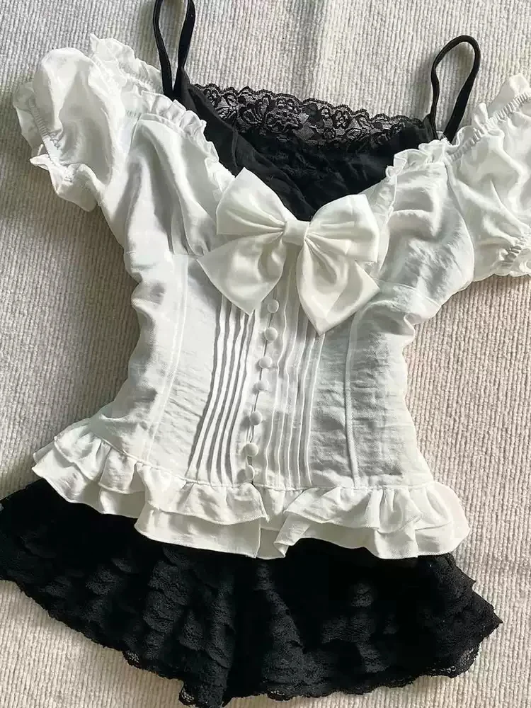 Retro White Bow Shirt - Image 3