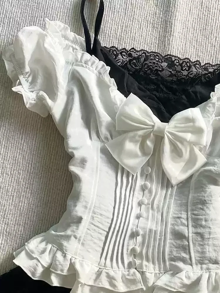 Retro White Bow Shirt - Image 4