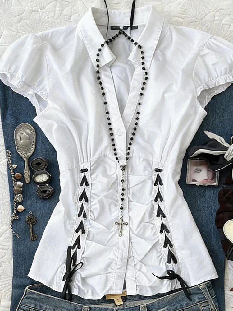 retro white corset shirt - Image 3