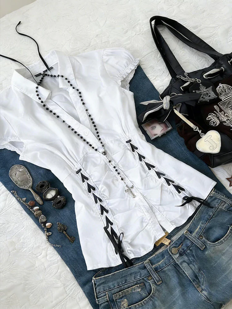 retro white corset shirt - Image 4