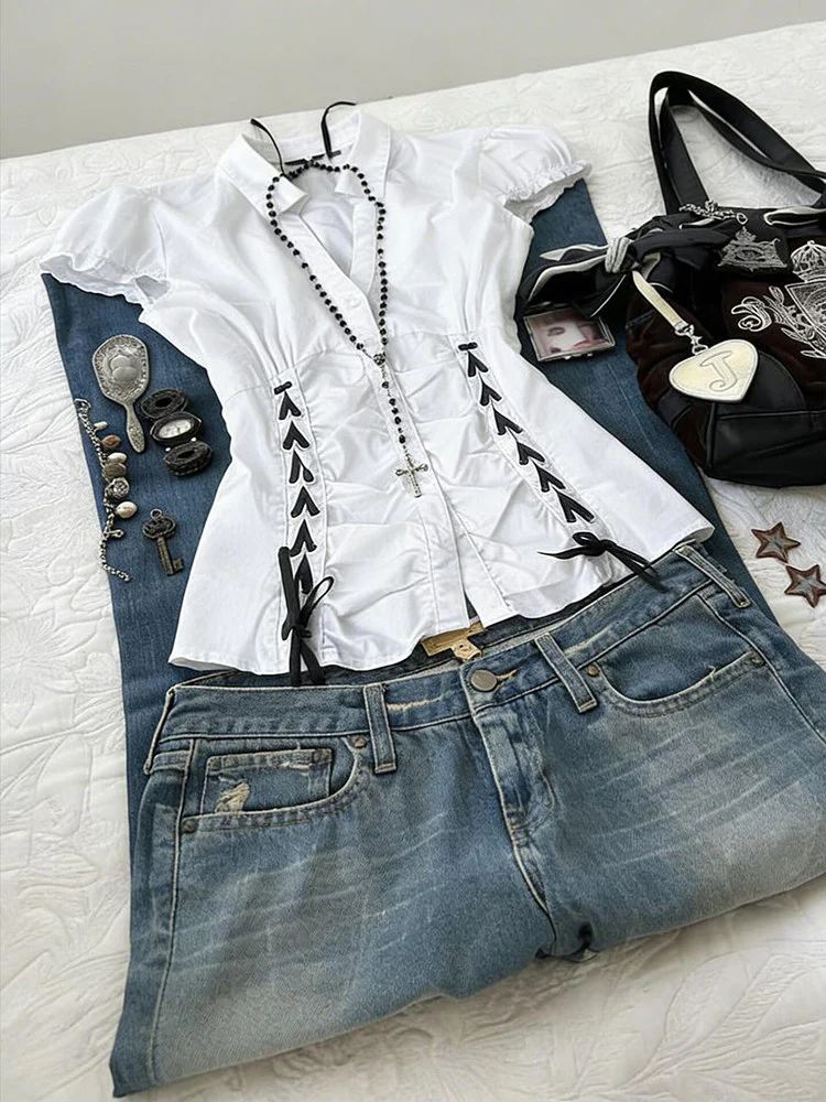 retro white corset shirt - Image 5