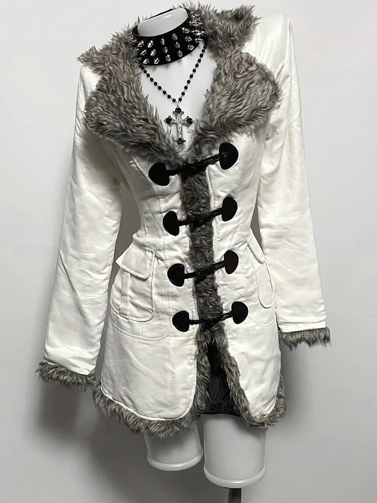 retro white fur collar waist coat