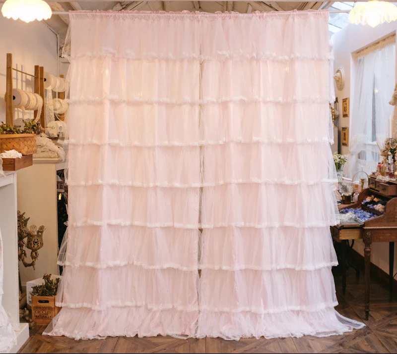Retro white gauze lace pleated curtain - Image 2