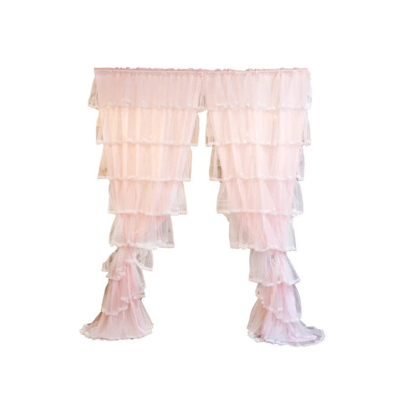 Retro white gauze lace pleated curtain - Image 5