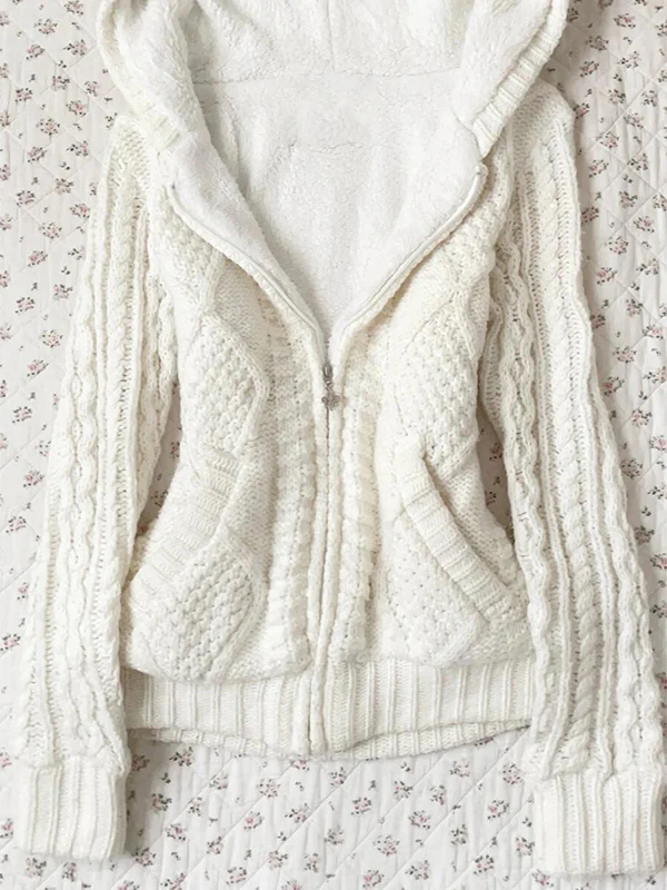 retro white hooded cardigan - Image 2