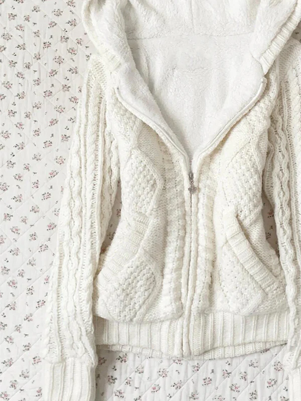 retro white hooded cardigan - Image 4