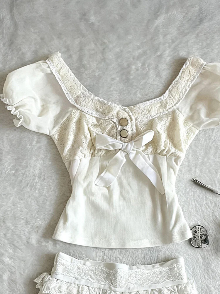 retro white lace top+skirt suit - Image 2