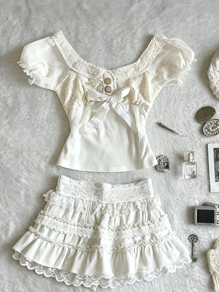 retro white lace top+skirt suit - Image 3
