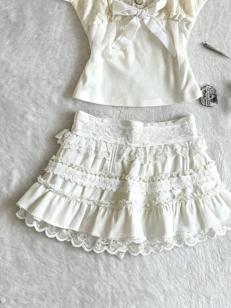 retro white lace top+skirt suit - Image 5