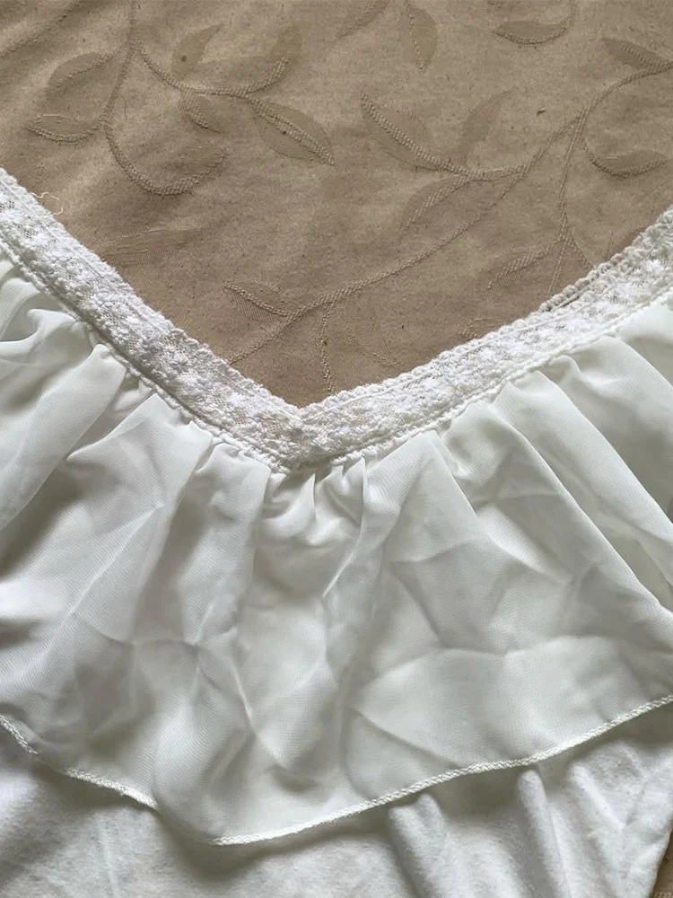 retro white v-neck ruffled shirt - Image 3