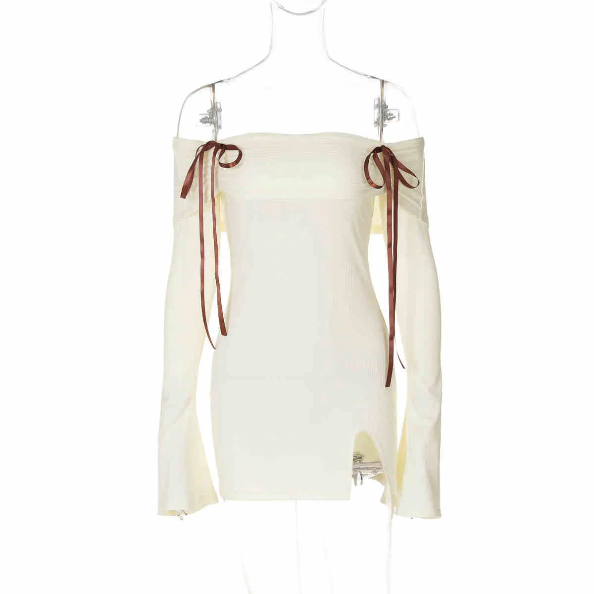 Ribbons Trumpet Long-sleeved Dress - Image 9