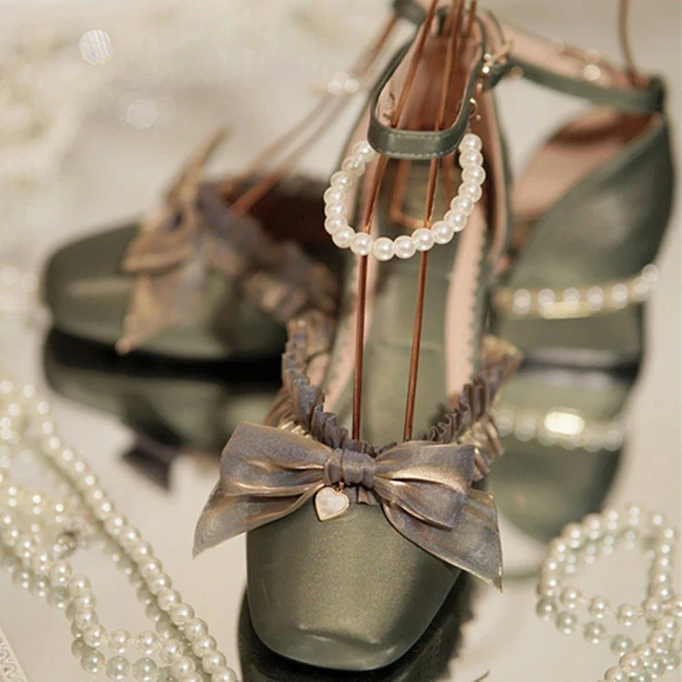 Romance Bowknot Lace Pearl Sweet Elegant Lolita Shoes 4 Colors