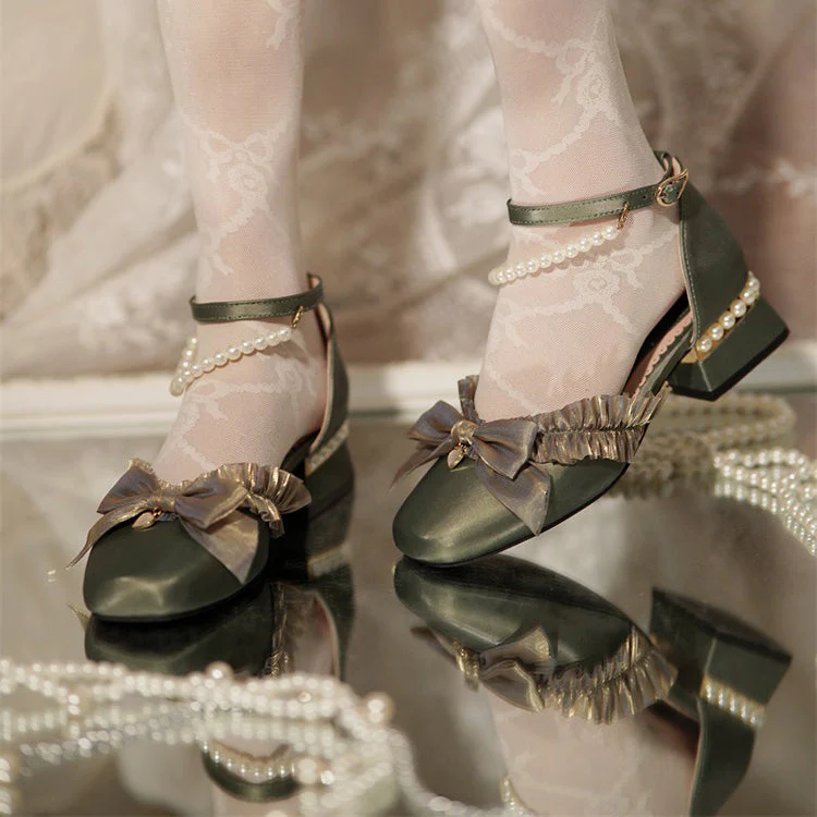 Romance Bowknot Lace Pearl Sweet Elegant Lolita Shoes 4 Colors - Image 10