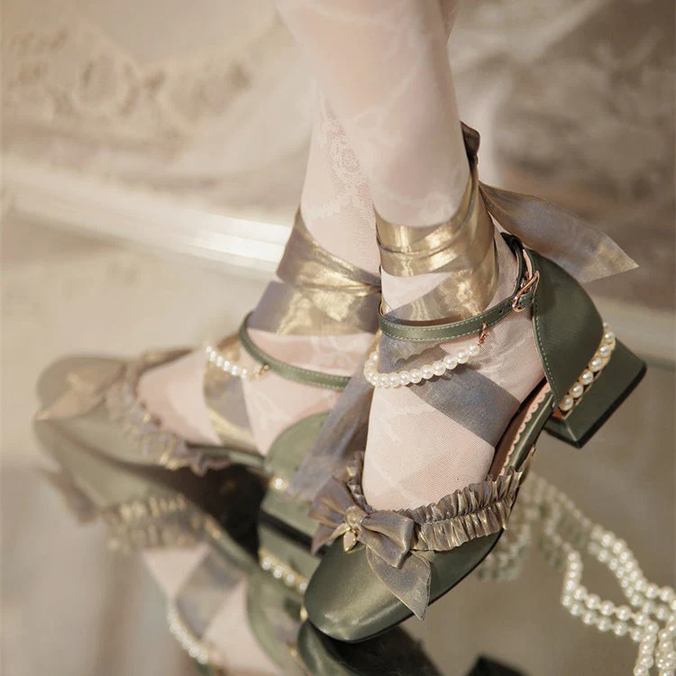 Romance Bowknot Lace Pearl Sweet Elegant Lolita Shoes 4 Colors - Image 11