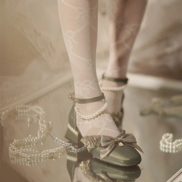 Romance Bowknot Lace Pearl Sweet Elegant Lolita Shoes 4 Colors - Image 13