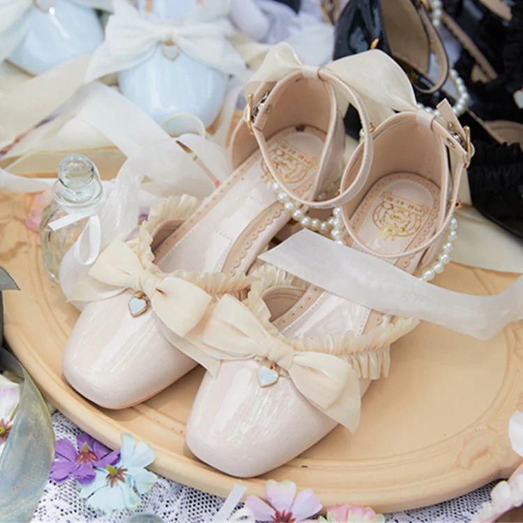 Romance Bowknot Lace Pearl Sweet Elegant Lolita Shoes 4 Colors - Image 15