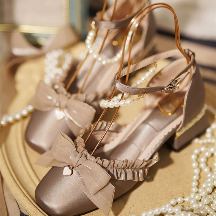 Romance Bowknot Lace Pearl Sweet Elegant Lolita Shoes 4 Colors - Image 2