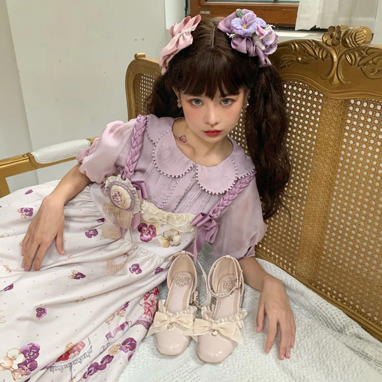 Romance Bowknot Lace Pearl Sweet Elegant Lolita Shoes 4 Colors - Image 6
