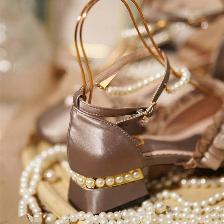Romance Bowknot Lace Pearl Sweet Elegant Lolita Shoes 4 Colors - Image 8