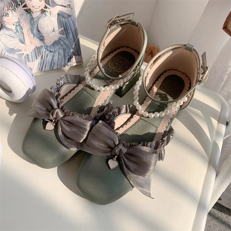 Romance Bowknot Lace Pearl Sweet Elegant Lolita Shoes 4 Colors - Image 9