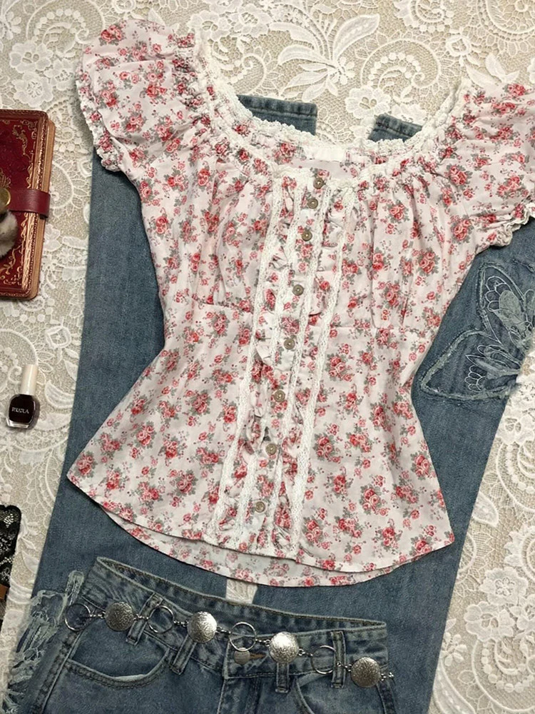 rose floral puff-sleeved shirt - Image 2