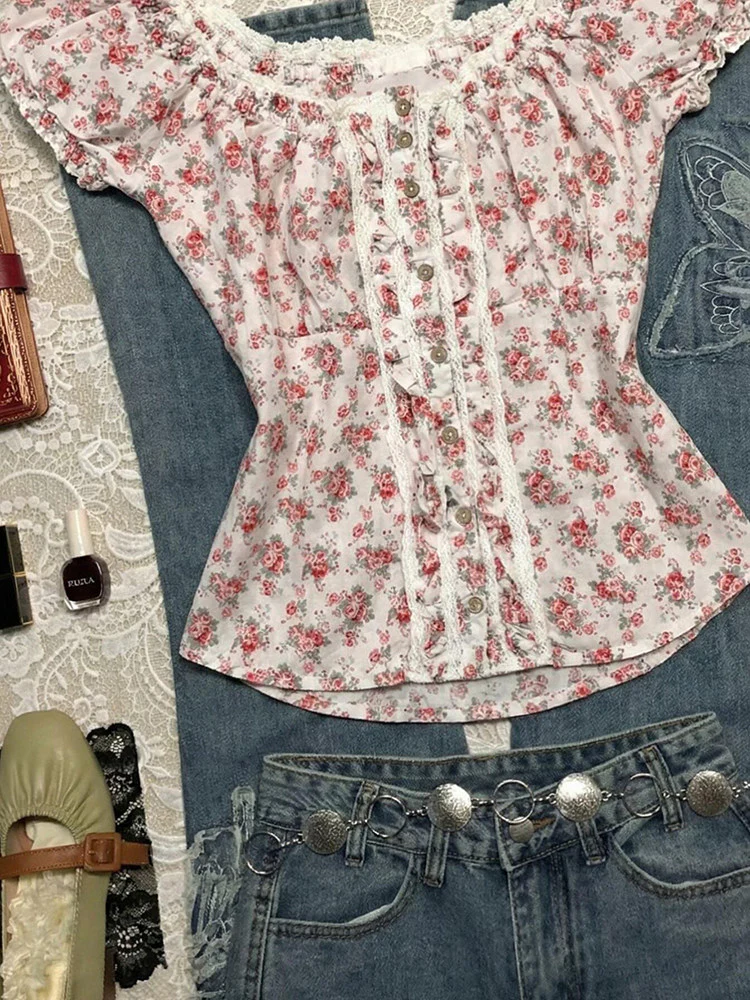 rose floral puff-sleeved shirt - Image 3
