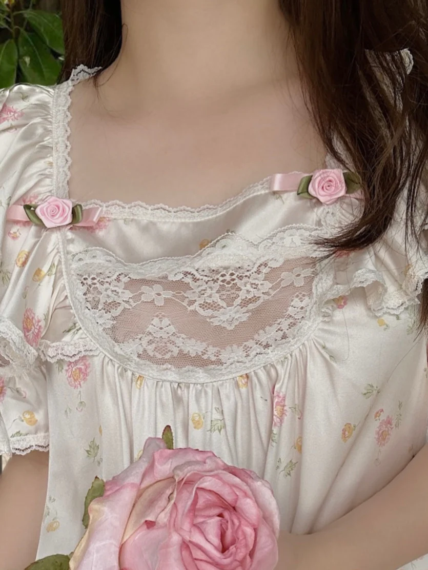 Rose Floral Silky Nightgown - Image 3