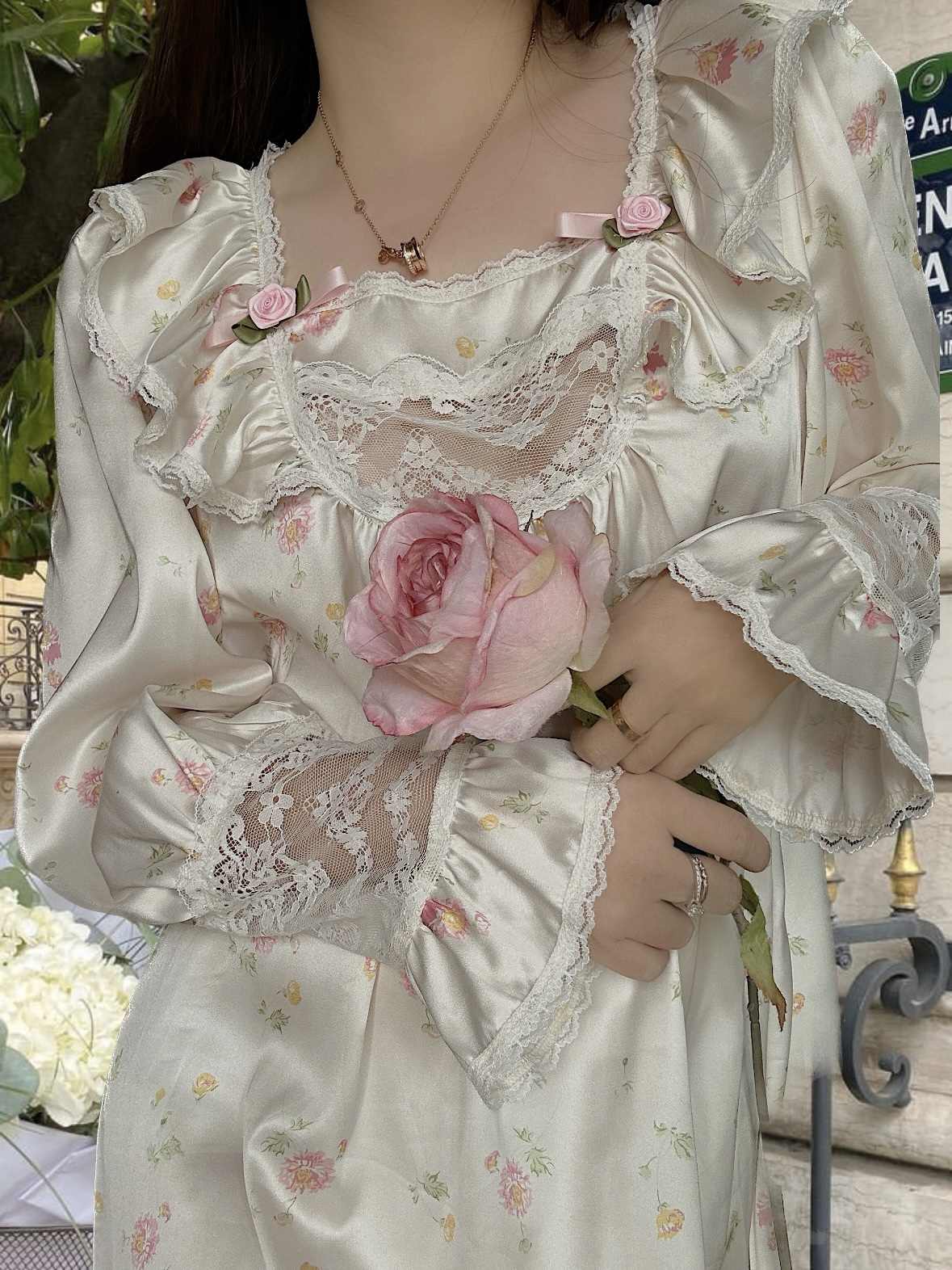 Rose Floral Silky Nightgown - Image 4