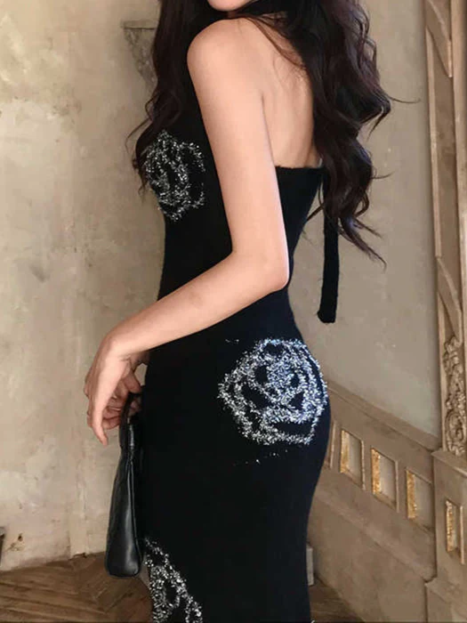 Rose Jacquard Knitted Dark Coquette Dress - Image 3