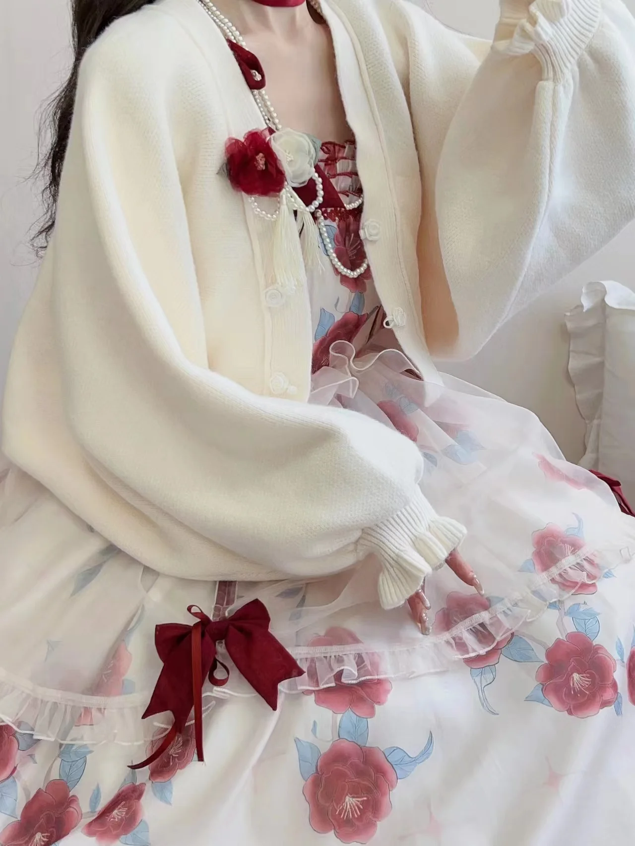 Rose Print Lace Hem Cheongsam Dress - Image 6