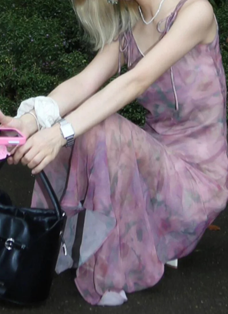 Rose Smudged Chiffon Floral Dress - Image 3