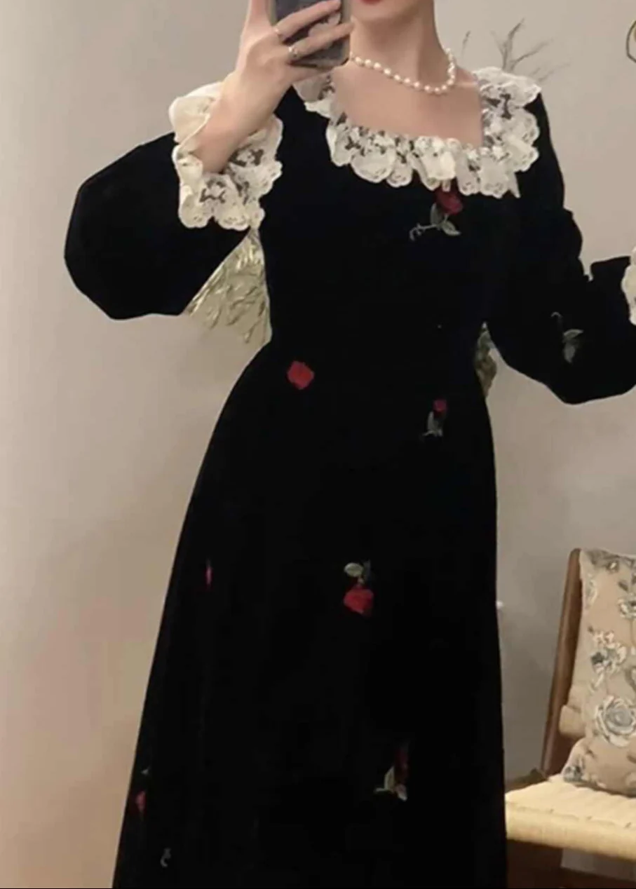 Rose Velvet Dark Coquette Dress - Image 2