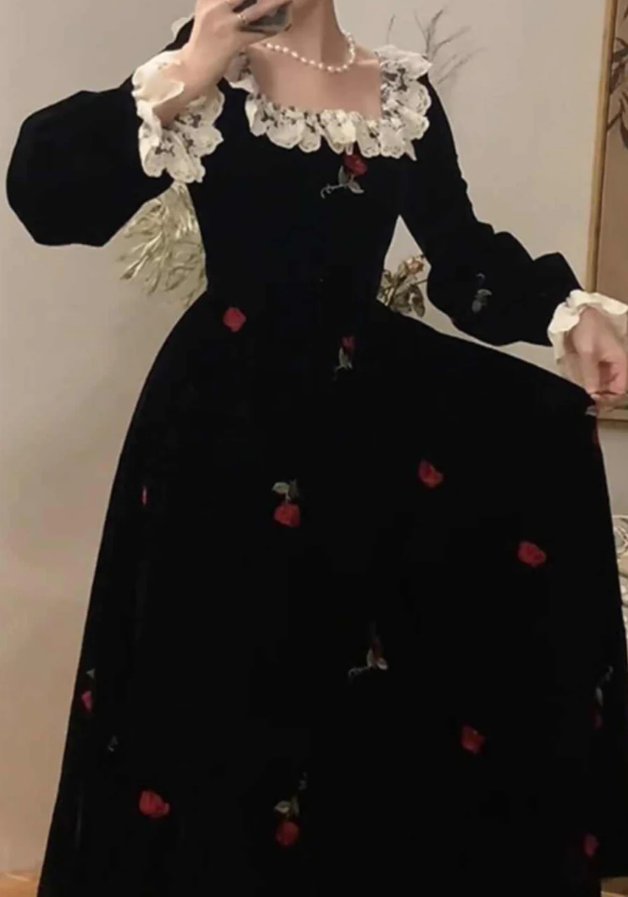 Rose Velvet Dark Coquette Dress - Image 3