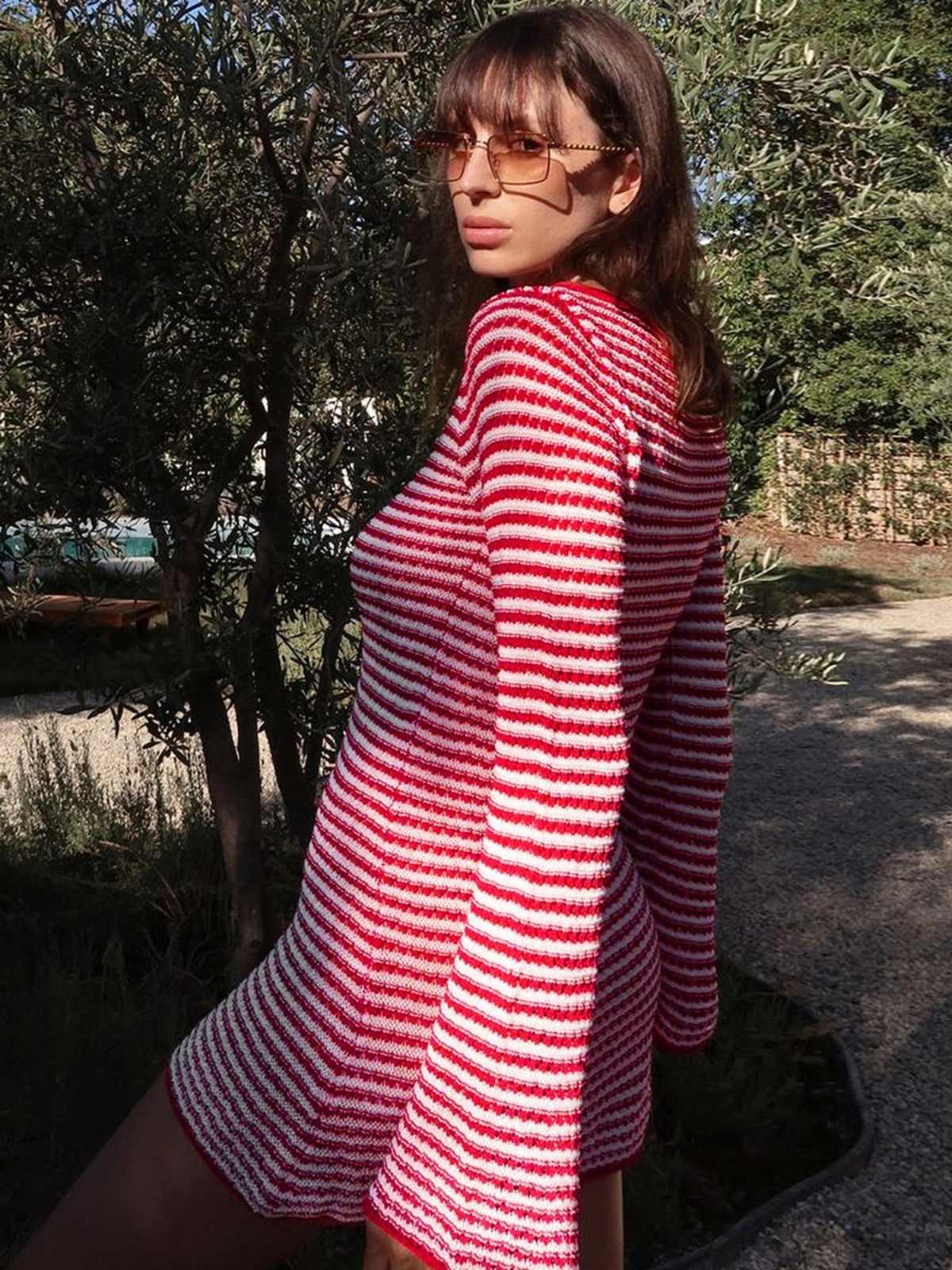 Round Neck Striped Sweater Dress - Image 4