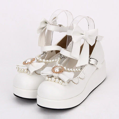 Round toe Bowknot Pearl Chain Classic Lolita Shoes - Image 2