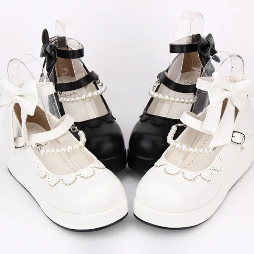 Round toe Bowknot Pearl Chain Classic Lolita Shoes - Image 6